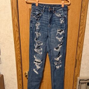 American Eagle Outfitters Mom Jeans Ripped Blue Jeans